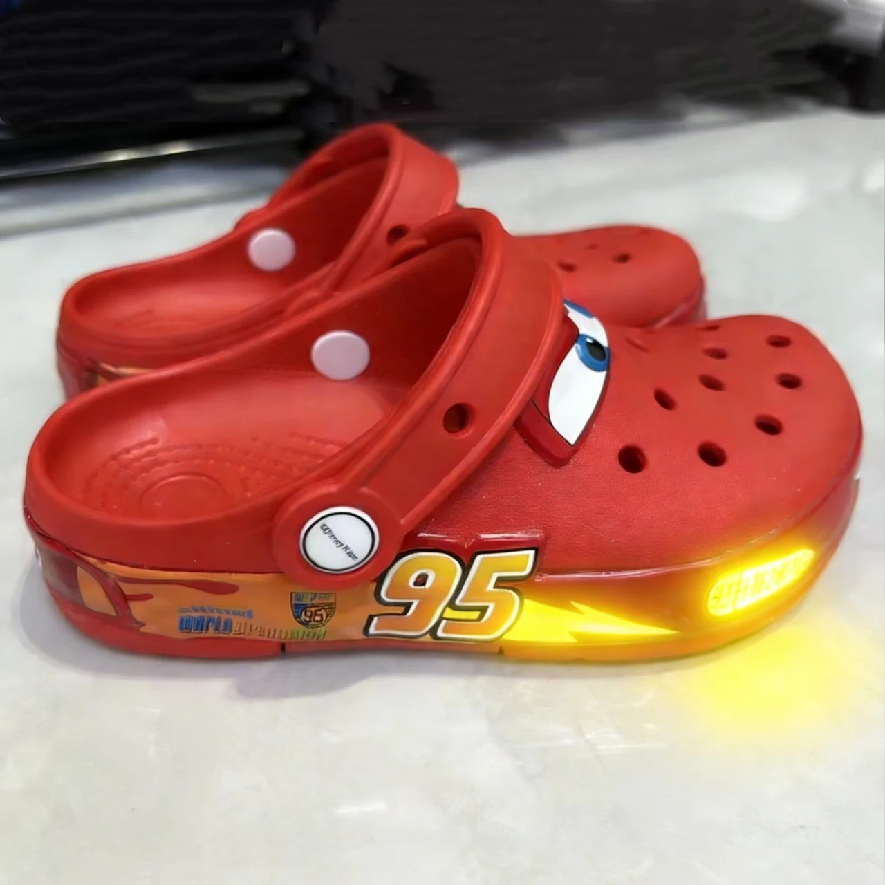 Kid’s LIGHT-UP Lightning McQueen Crocs boys girls Shoe Clog Disney C8-J3 Size **