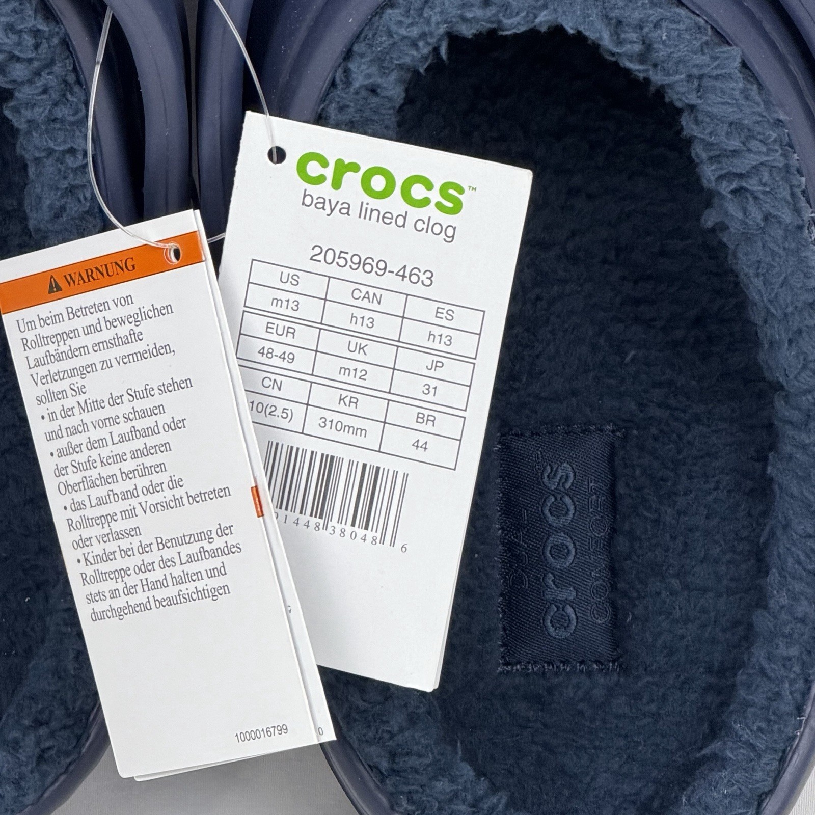 Crocs Classic Lined Baya Clogs Blue Men’s Size 13 New 205969-463