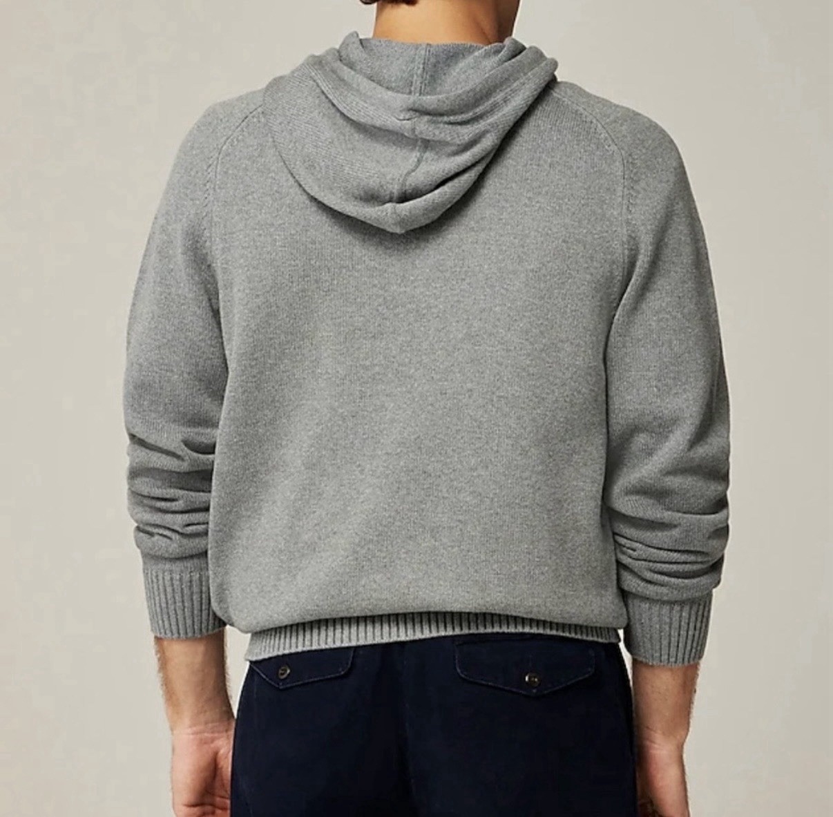 J.Crew Men’s Gray Knit Pullover Hoodie Drawstring Pockets Ribbed Hem S