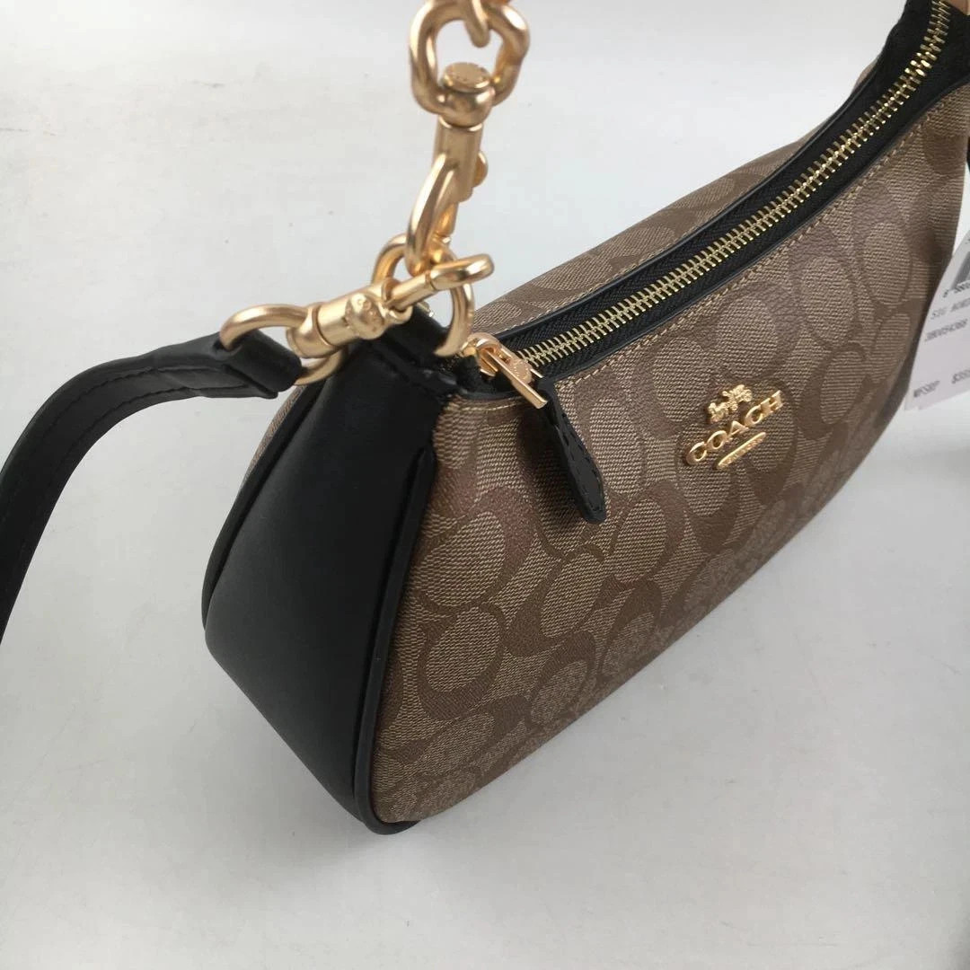 NWT COACH CA548 Teri Shoulder Bag In Signature Canvas Gold/Black Free Shipping