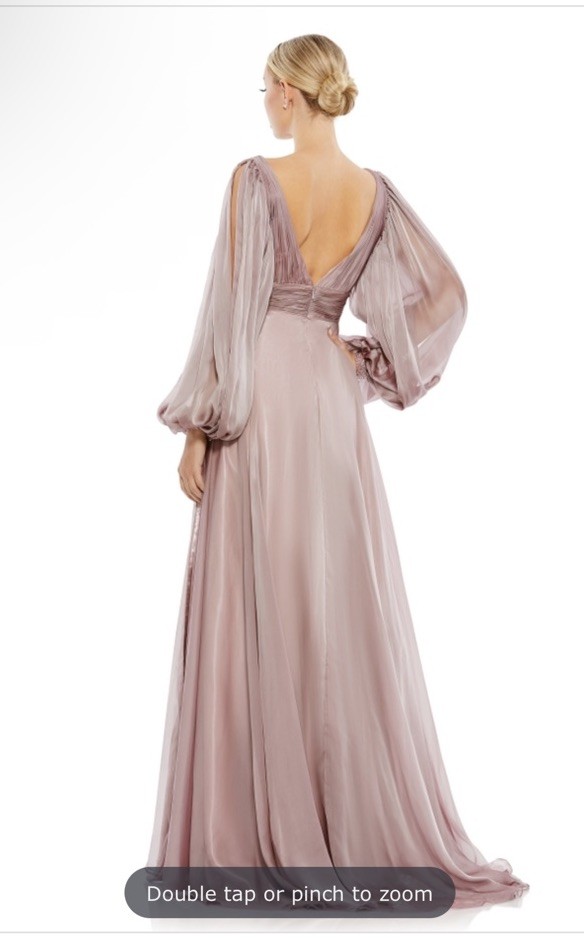 NWT Mac Duggal 67414 Chiffon Split Sleeve Deep V-Neck A Line Gown 4 Mocha Mauve