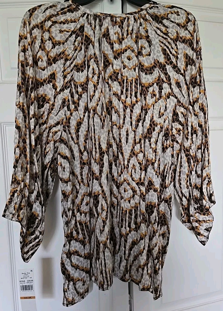 Ruby Rd. woman top SPOT ON Animal Print embellished Gray multi 2x NWT
