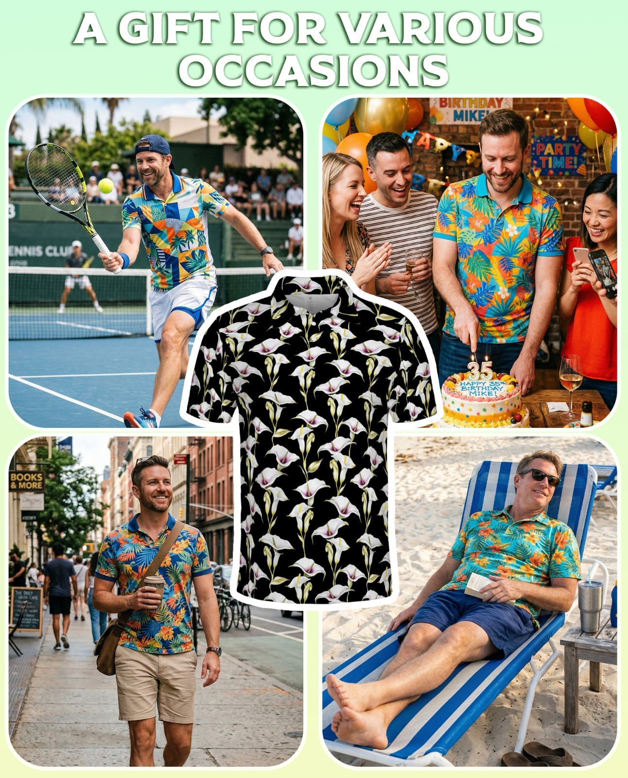 Men’s Polo Shirt Black Calla Lily Floral Golf Shirt Gift for Flower Lovers