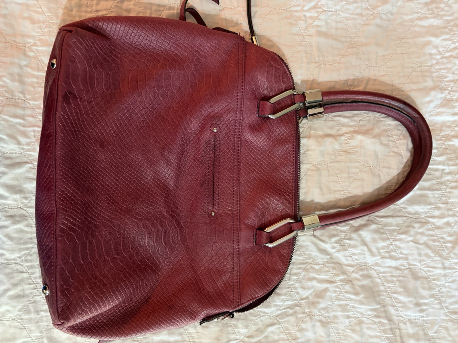 B Makowsky Purple Snake Texture 💯 Leather Exterior Shoulder Bag EUC