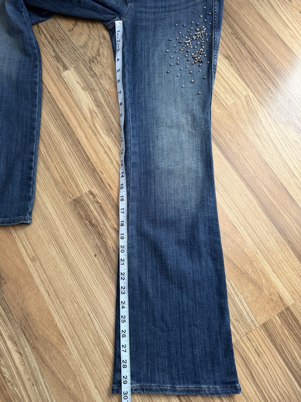 White House Black Market High Rise Embellished Skinny Flare Jeans Dark Blue 4S