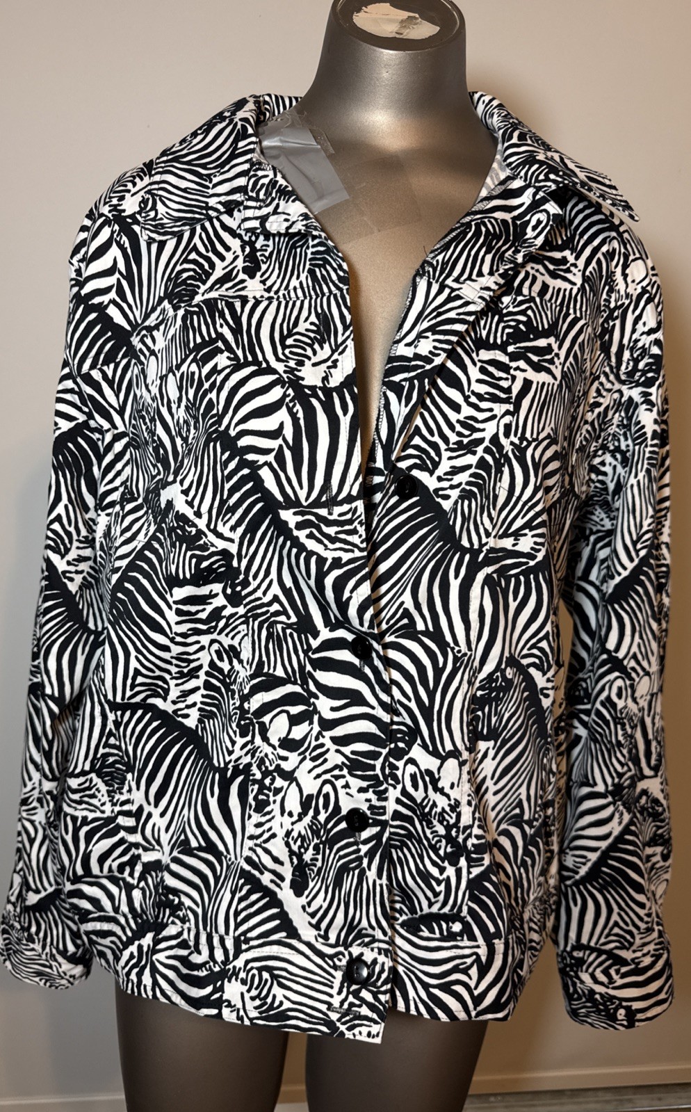 Alfred Dunner Black White Zebra Jacket 14 Blazer Cotton Blend Lightweight Blazer