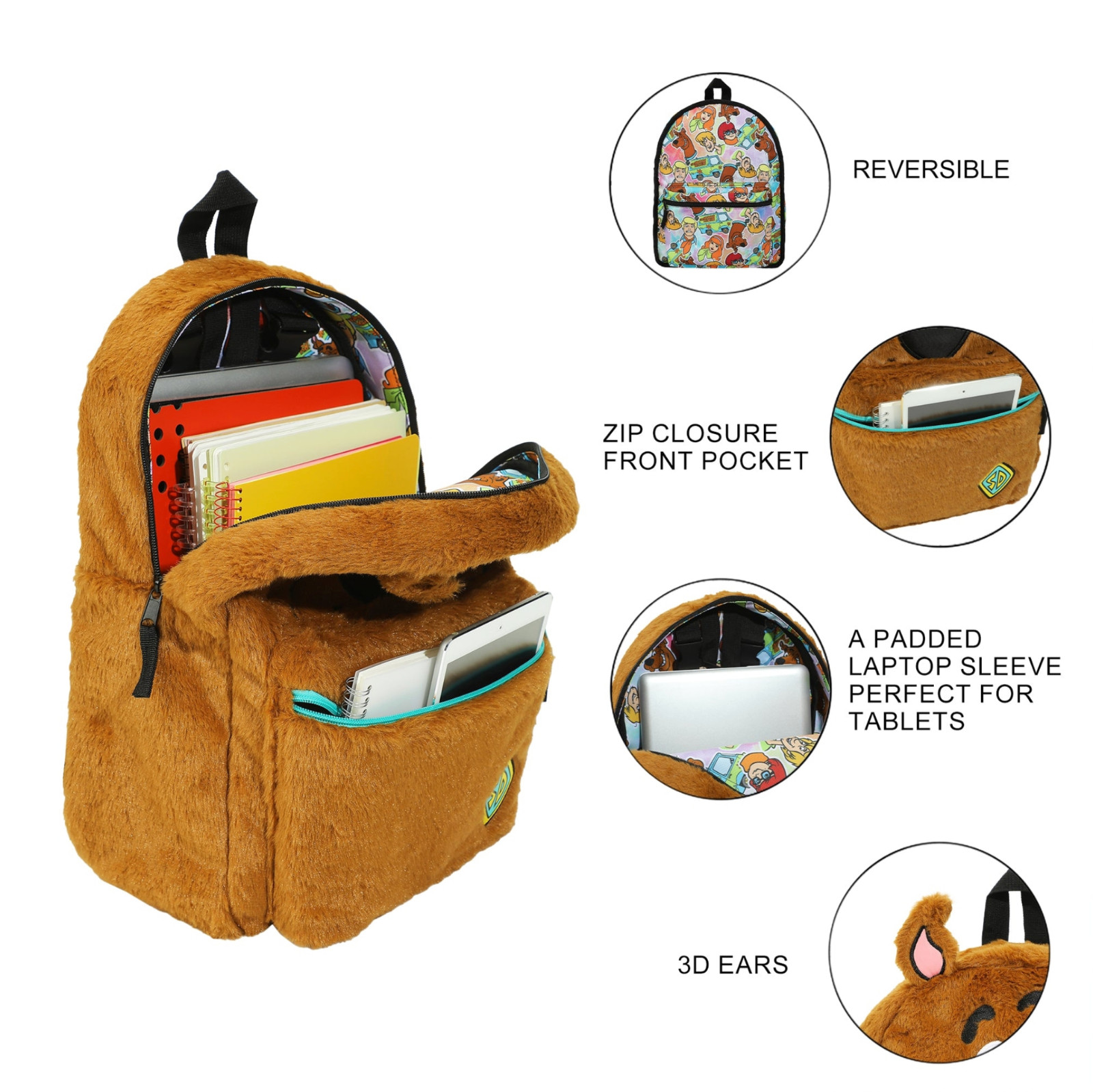Scooby Doo Plush Scooby and Gang Reversible Laptop Backpack and Van Lunch Box