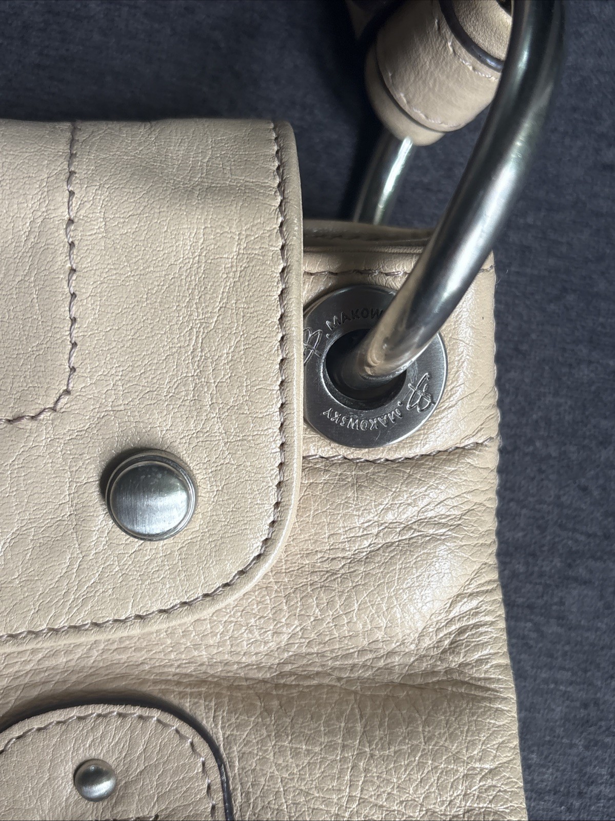 B. Makowsky Small Tan Leather Shoulder Bag Purse with Padded Single Strap
