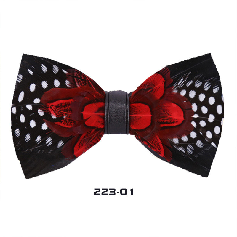 Men Feather Luxury Bowtie 4.7*2.36in Black Gold Floral Wedding Groom Party Wear