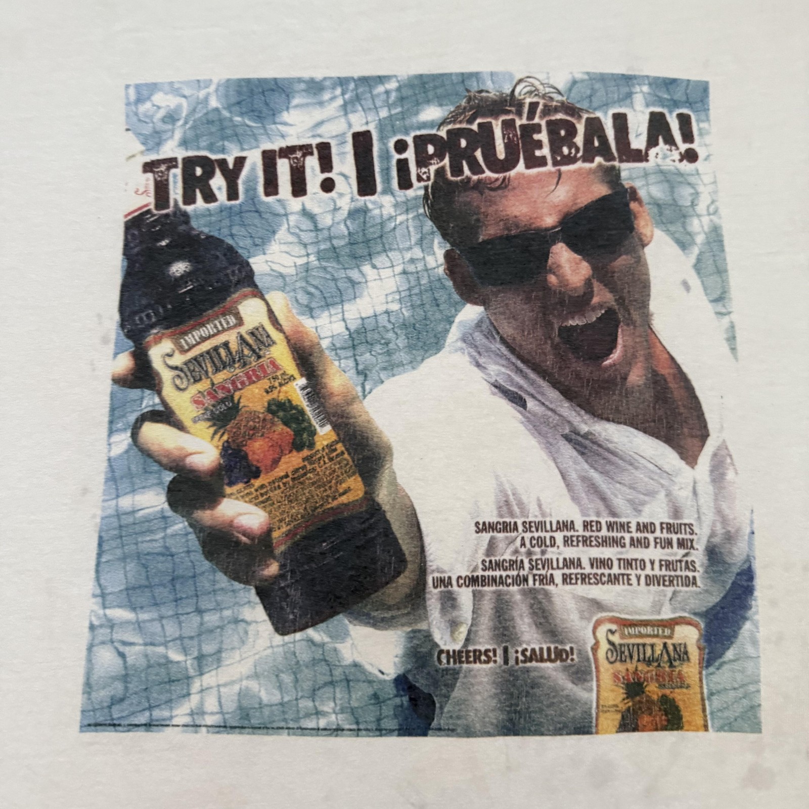 Vintage Sevillana Sangria Shirt Mens Large White Graphic Promo Alcohol Drink