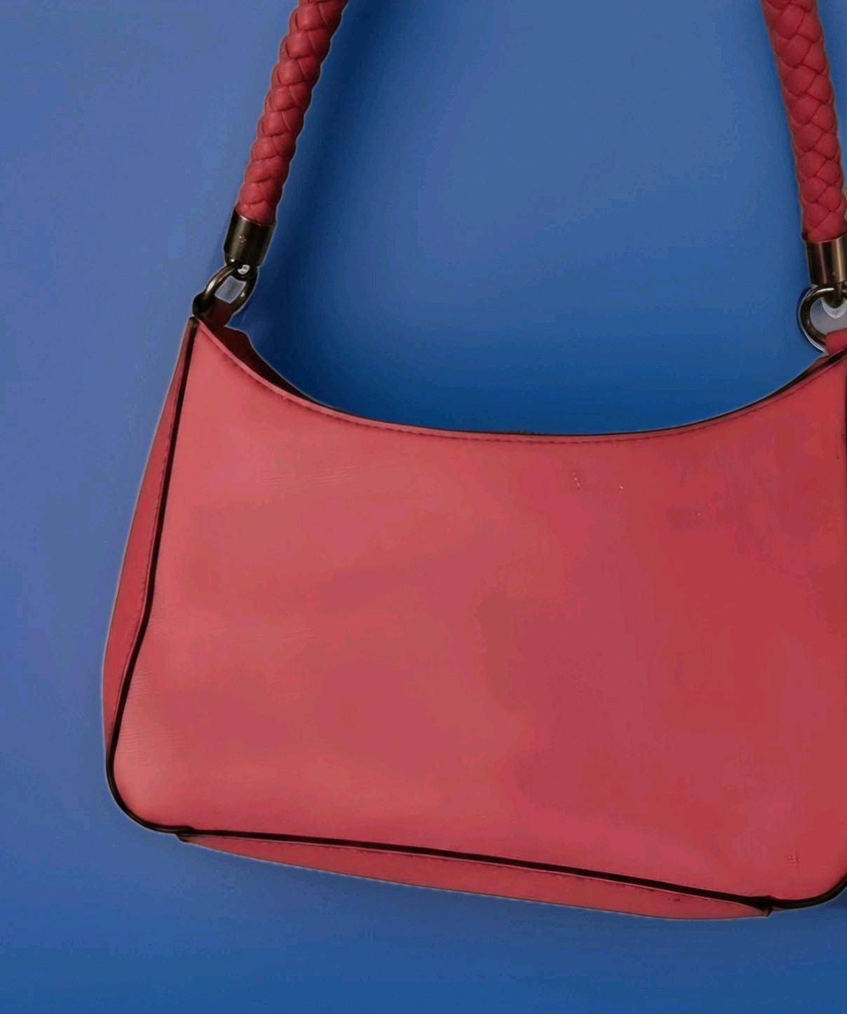 GUESS Pink Top Handle Bag Braided Handle Logo Pattern Silver Hardware