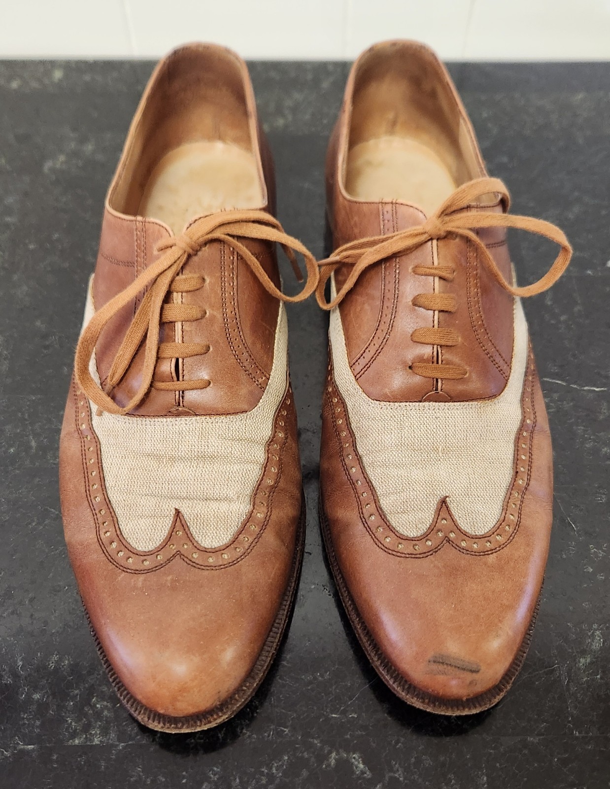 Italian spectator wingtips 11 leather canvas two tone shoes