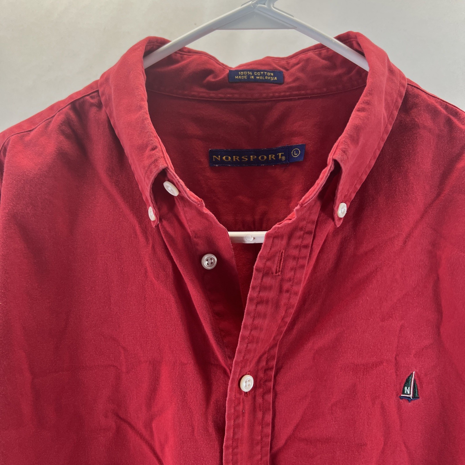 Norsport Red 100% Cotton Long Sleeve Button Down Collared Shirt Men’s Size L
