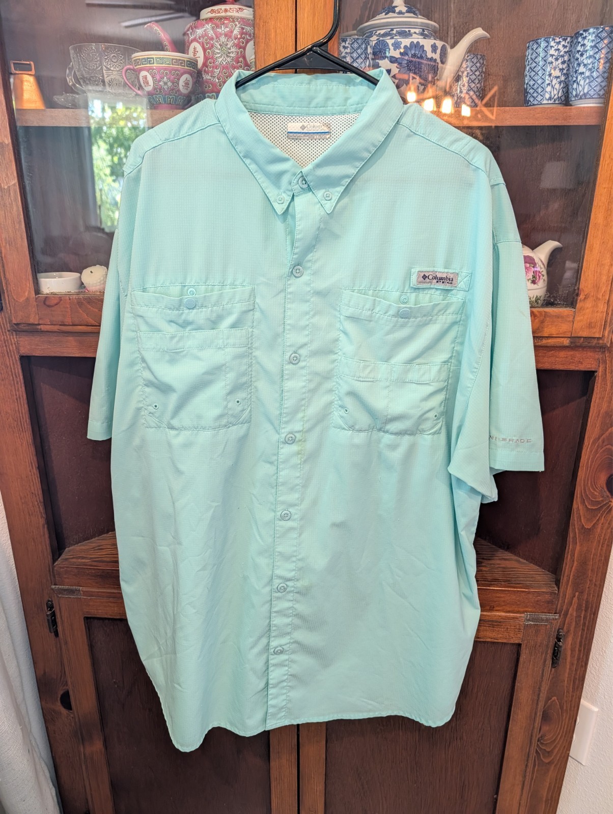 Columbia Tamiami Fishing Shirt Mens 2XL Tall XXL Light Blue PFG Omni Shade