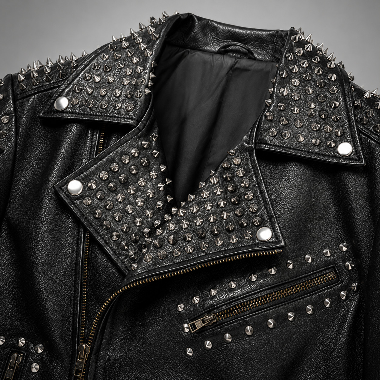 Black Leather Studded Spiked Punk Biker Moto Jacket Gothic Rock Unisex