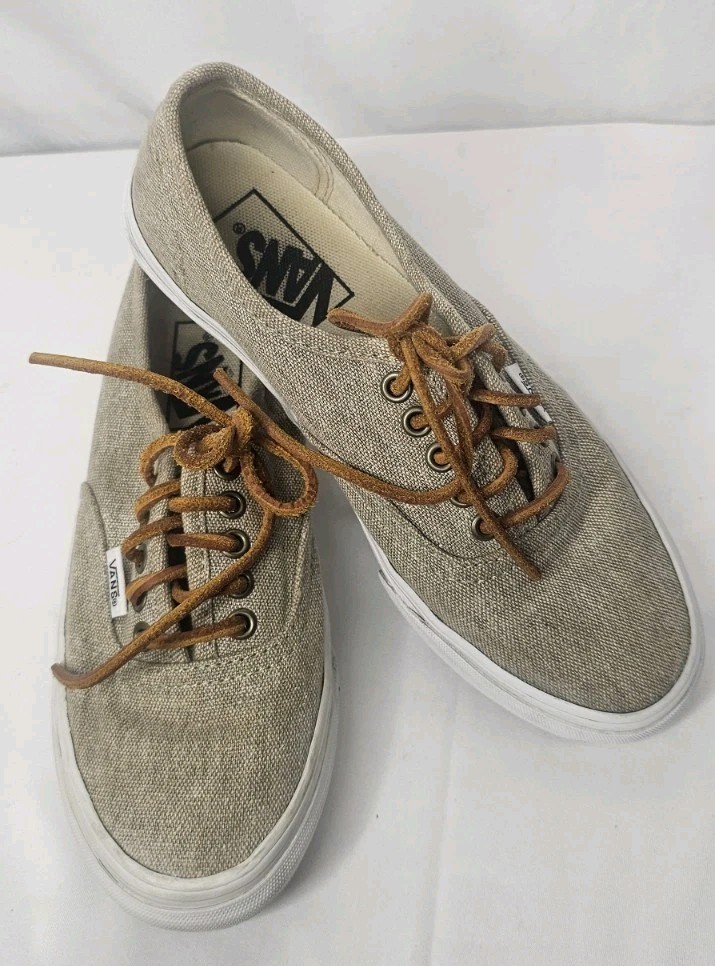Vans Authentic Slim Washed Canvas Cream Tan Sneaker Women 5 Men 3.5 VN-0QEVC7T