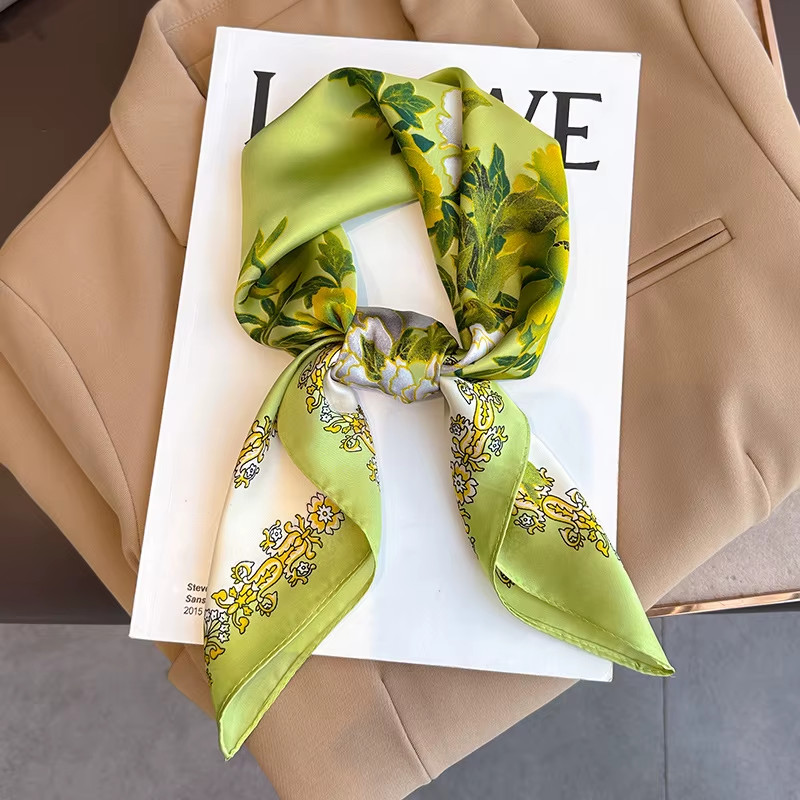 Luxury Brand Silk Square Plaid Scarf Women Satin Neck Hair Tie Band Soft Work N