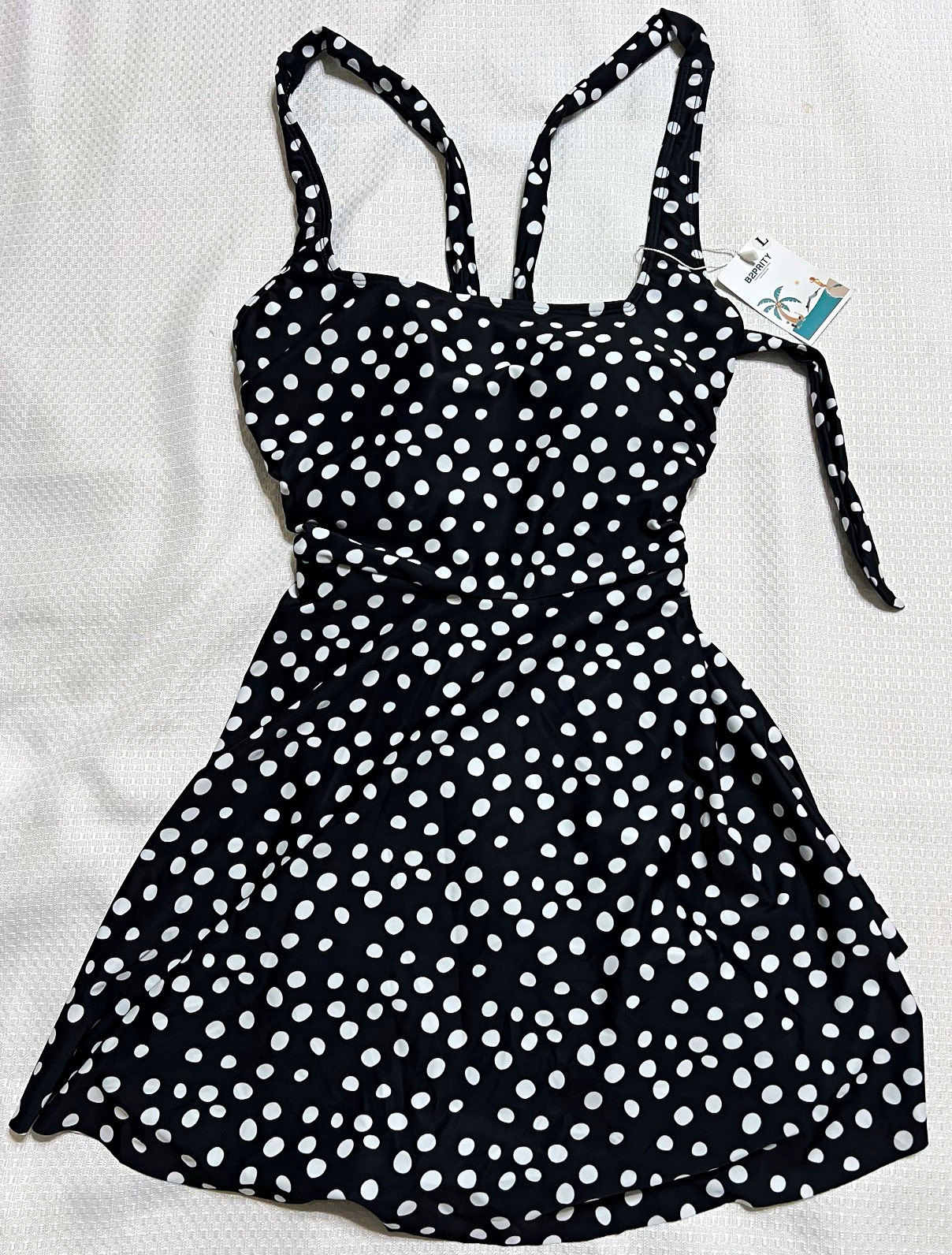 B2PRITY Women’s L Swimdress One Piece Swimsuit Polka Dot Padded Shorts NWT