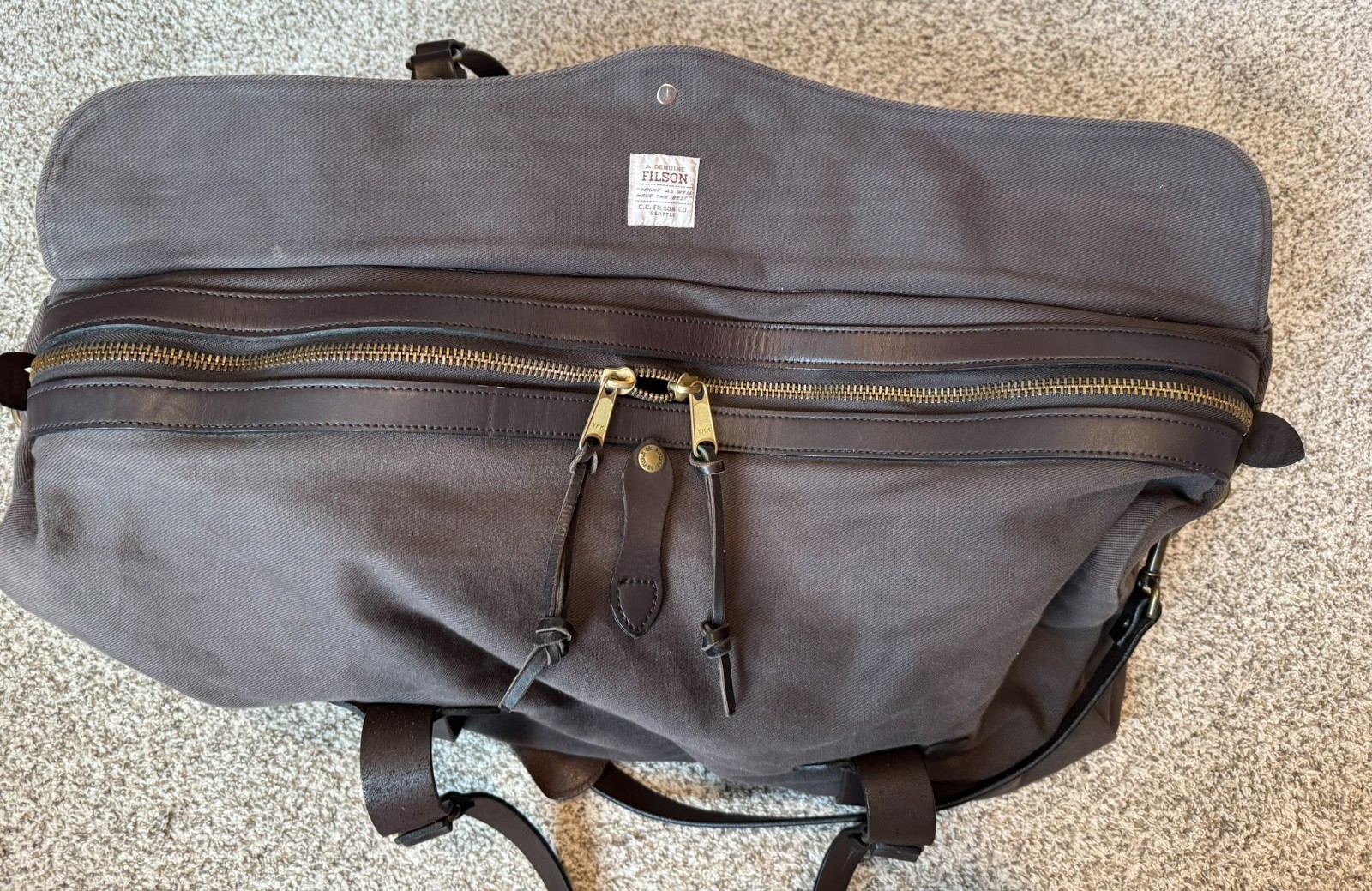 Filson Large Duffel Bag 223 Brown Rugged Twill YKK 2009 Made in USA