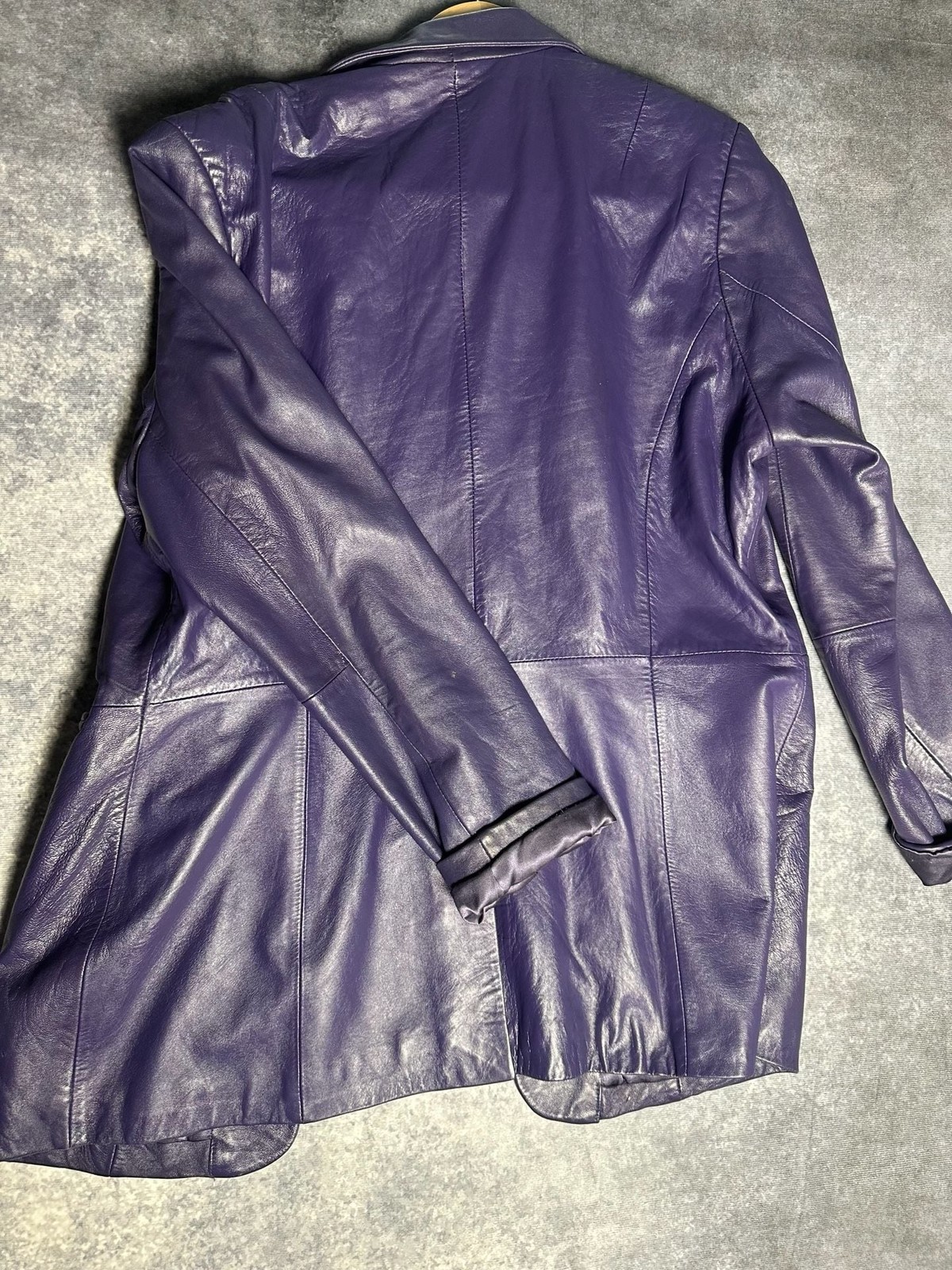 Denim & Co Women Medium Purple Genuine Leather Single Button Blazer Jacket