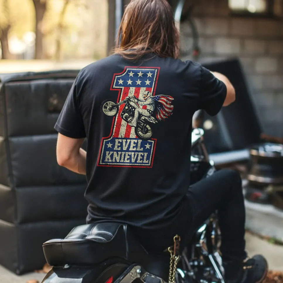 Evel Knievel T Shirt Stuntman Motorcycle Vintage Biker Graphic Mens Cotton Tee