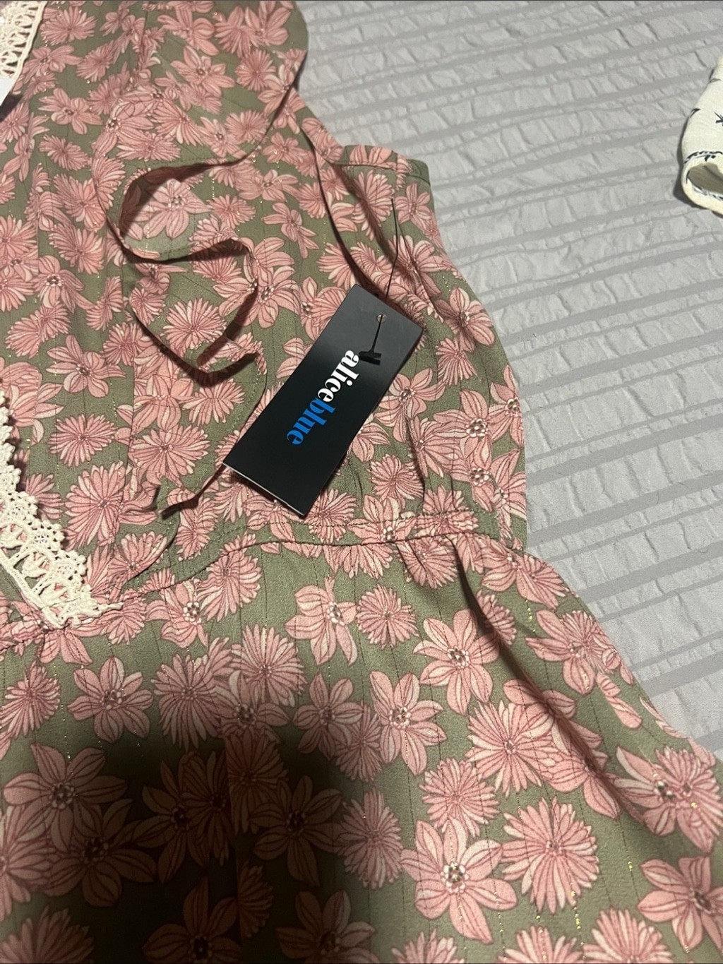Alice Blue Pink Floral Lace-Trim Peplum Blouse