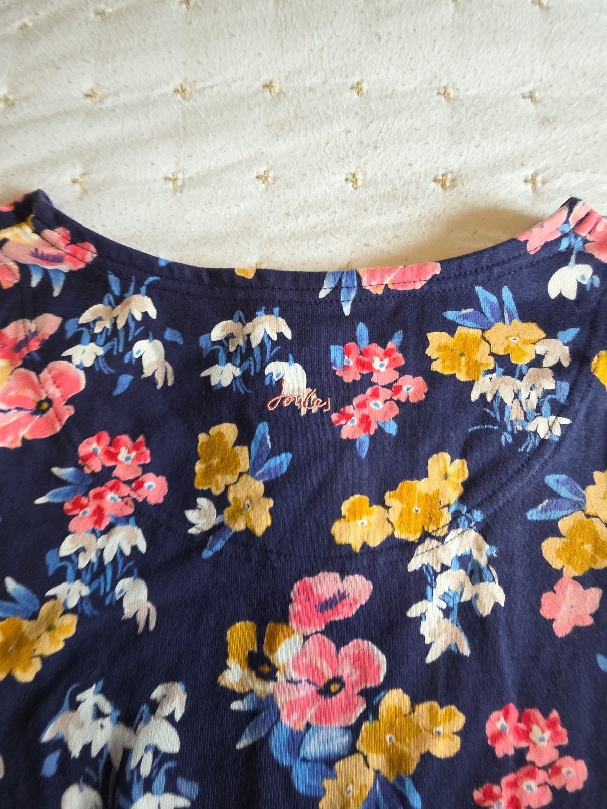 Joules Harbour Print Long Sleeve Jersey Top in Navy Floral