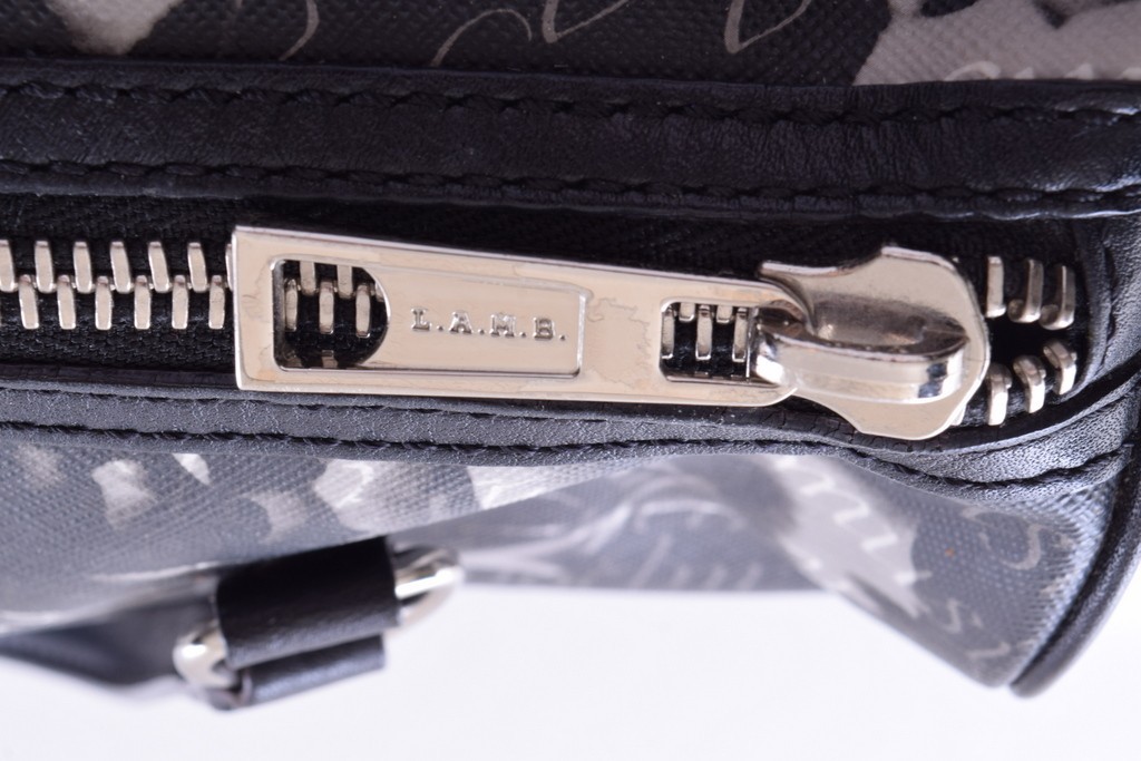 L.A.M.B. Caligraphy Roses LOVE ANGEL MUSIC Small Black White Duffle Bag EUC
