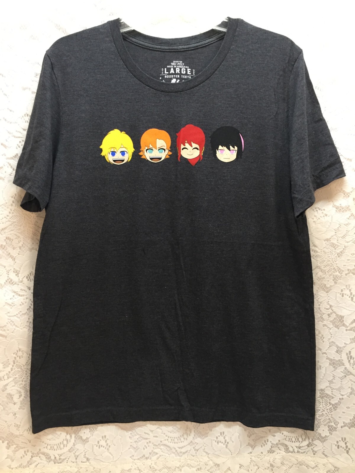 RWBY 4 Characters Rooster Teeth Men’s Graphic T-shirt Size L Dark Gray/Black