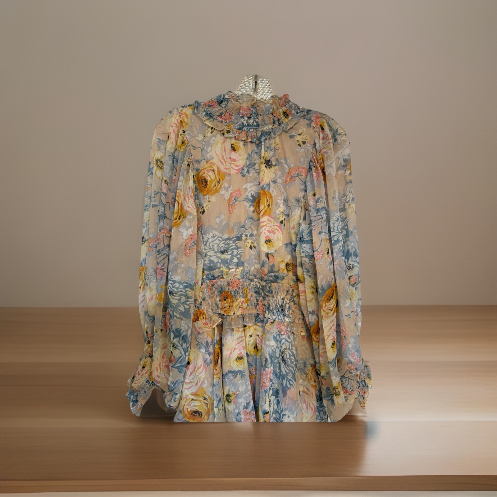 Elliatt Astrid Dress- floral chiffon dress with long, voluminous sleeves