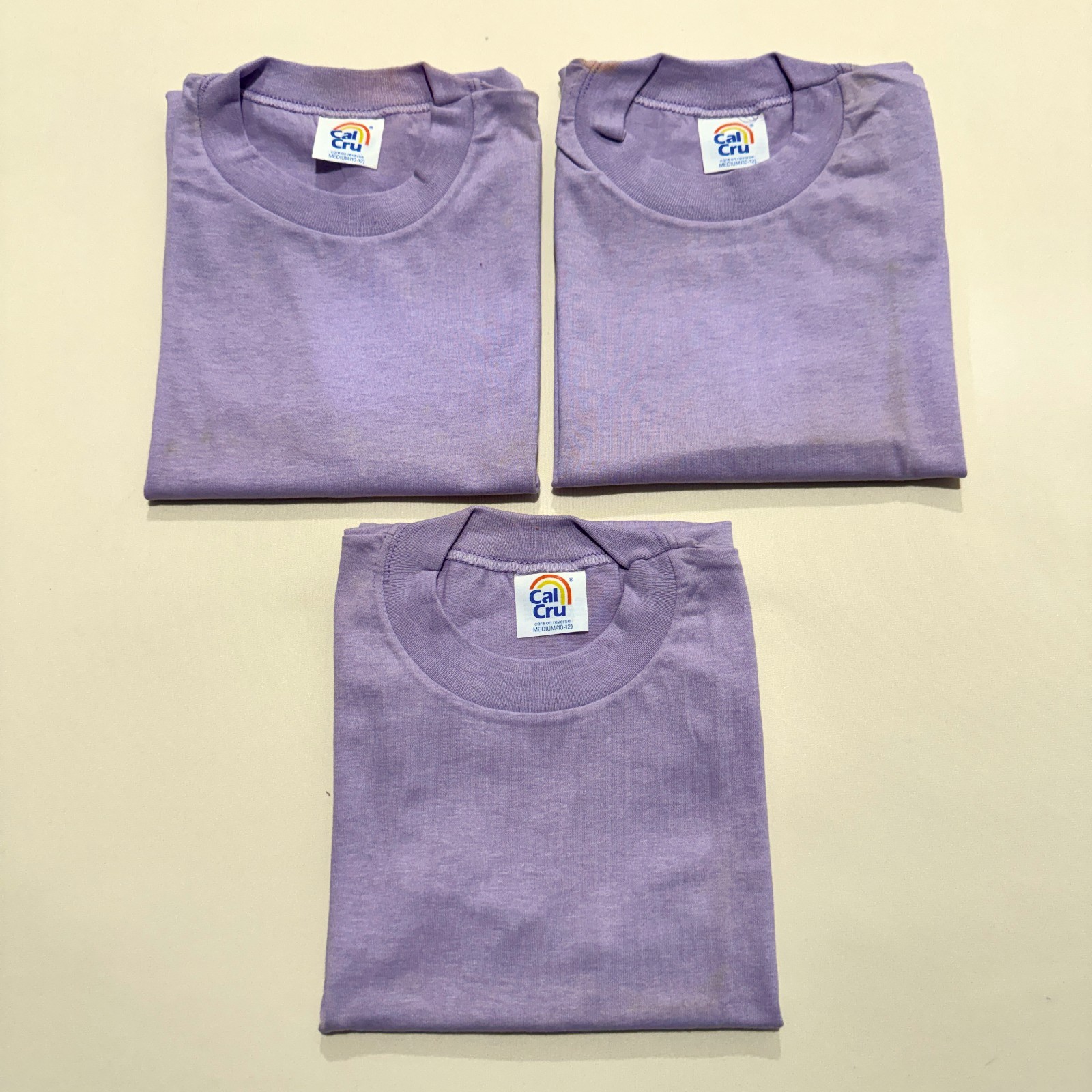 Vintage Cal Cru Youth M (10-12) Light Purple Basic T-Shirts Lot of 3 NOS