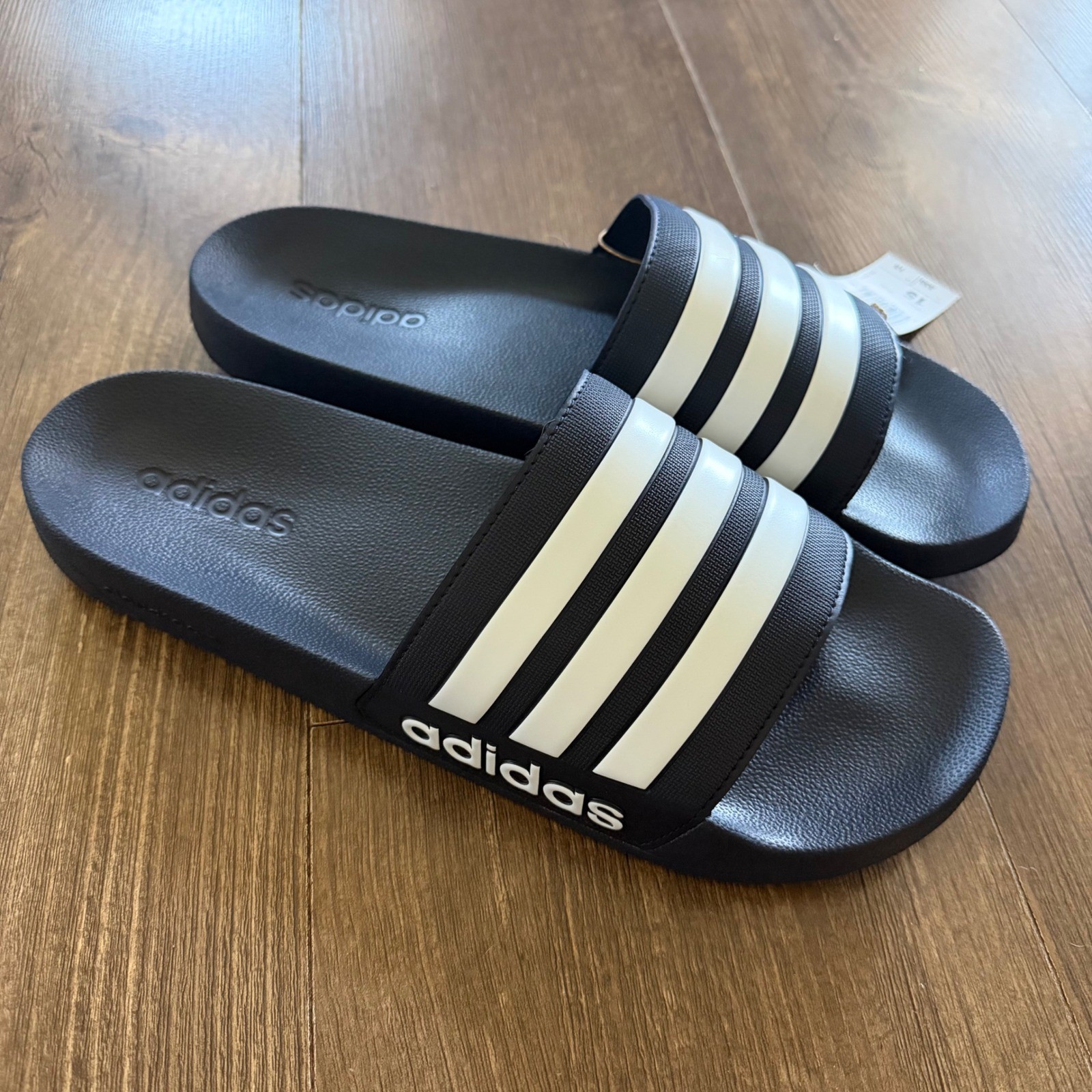 Adidas Adilette Shower Slides Black White Striped Sporty Poolside GZ5920 Size 15