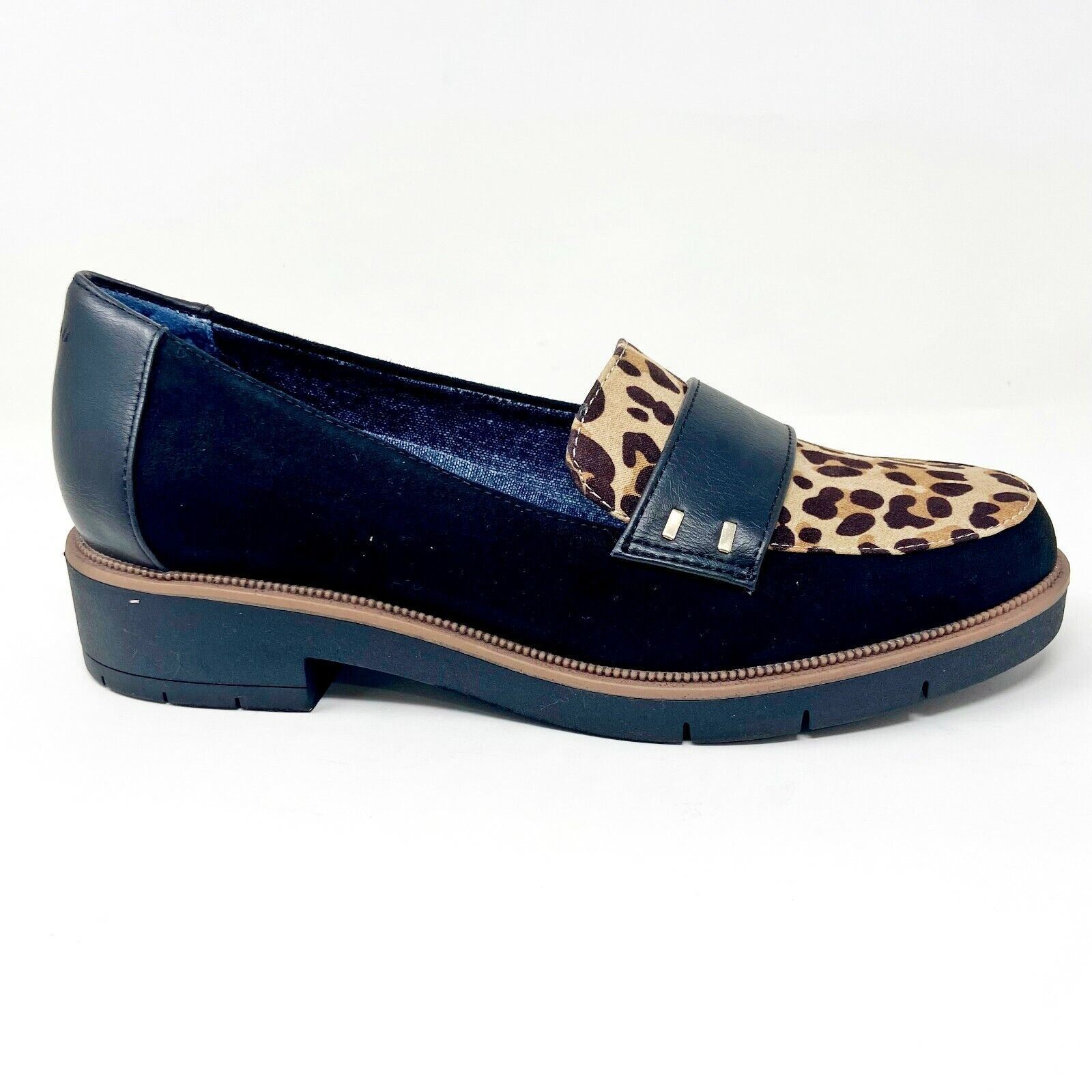 Dr Scholl’s Womens Grow Up Black Tan Cheetah Slip On Casual Loafers G4585M1201