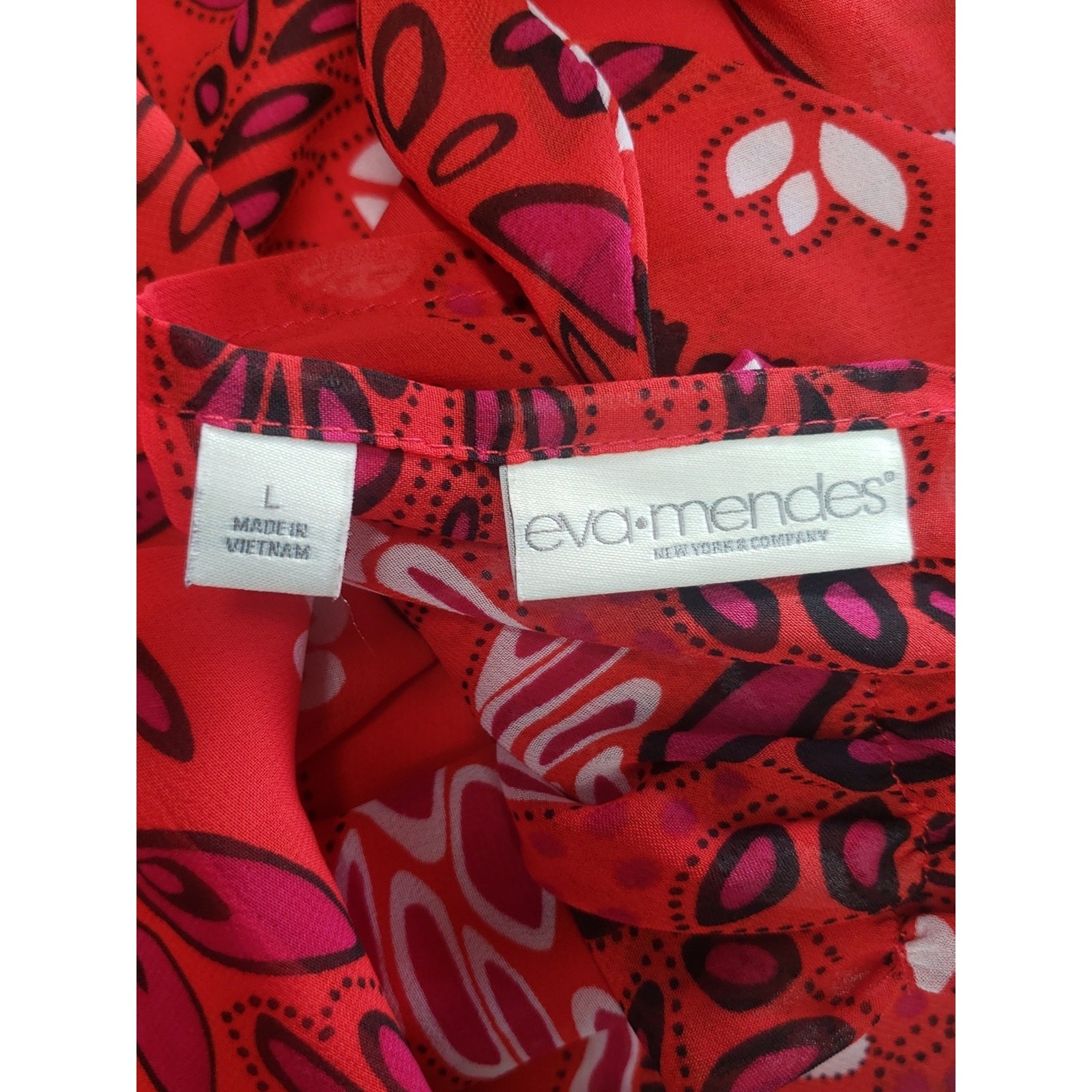 Eva Mendes Isabella Handkerchief Sheer Bow Top Women’s Large Red Peplum Summer