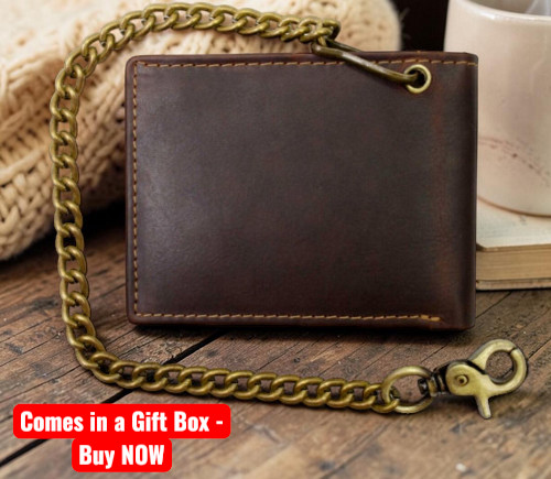 Men’s Genuine Hunter Leather Biker Long Chain Wallet with RFID Blocking Bifold