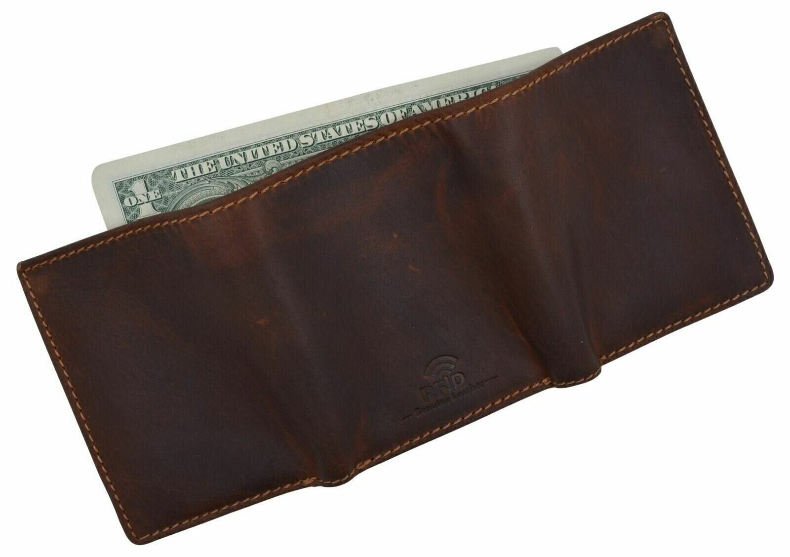 Cazoro RFID Blocking Hunter Leather Mens Wallet Trifold Credit Card ID Holder
