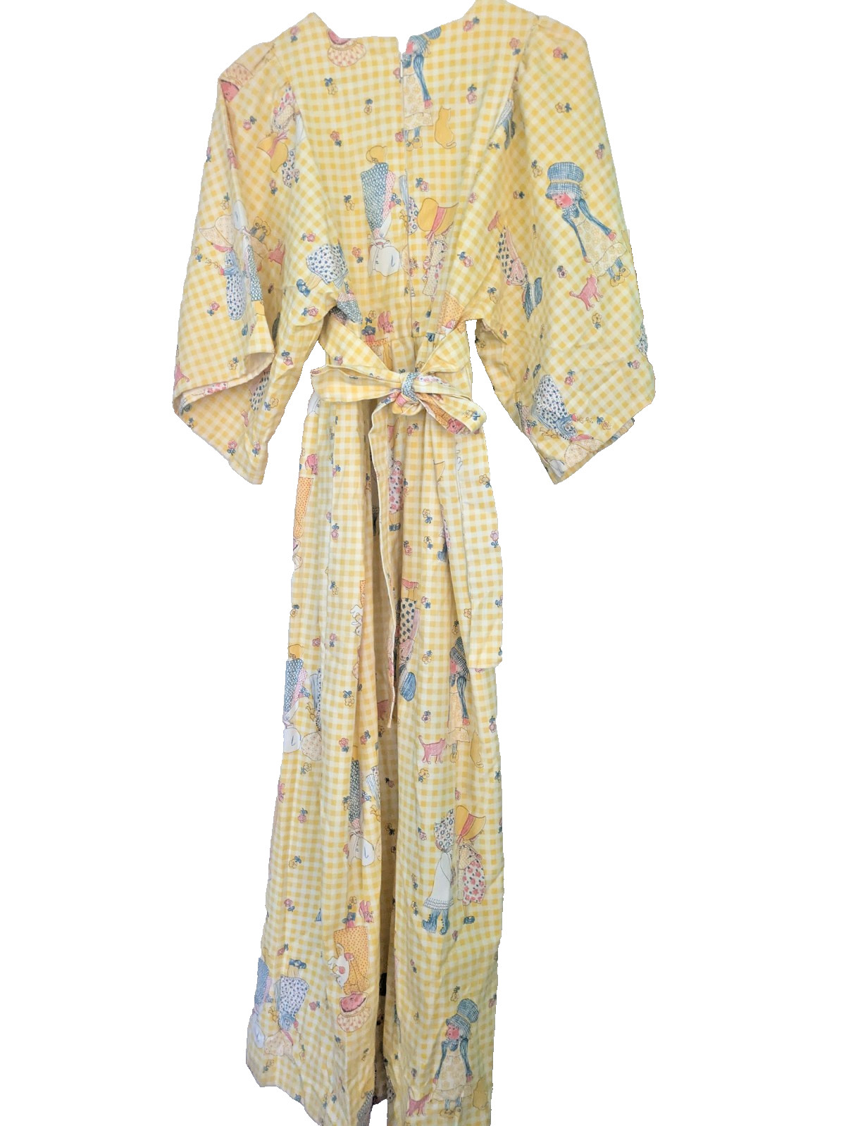 VTG 70s HomeMade Yellow Gingham Maxi Dress Holly Hobby Cottage Prairie