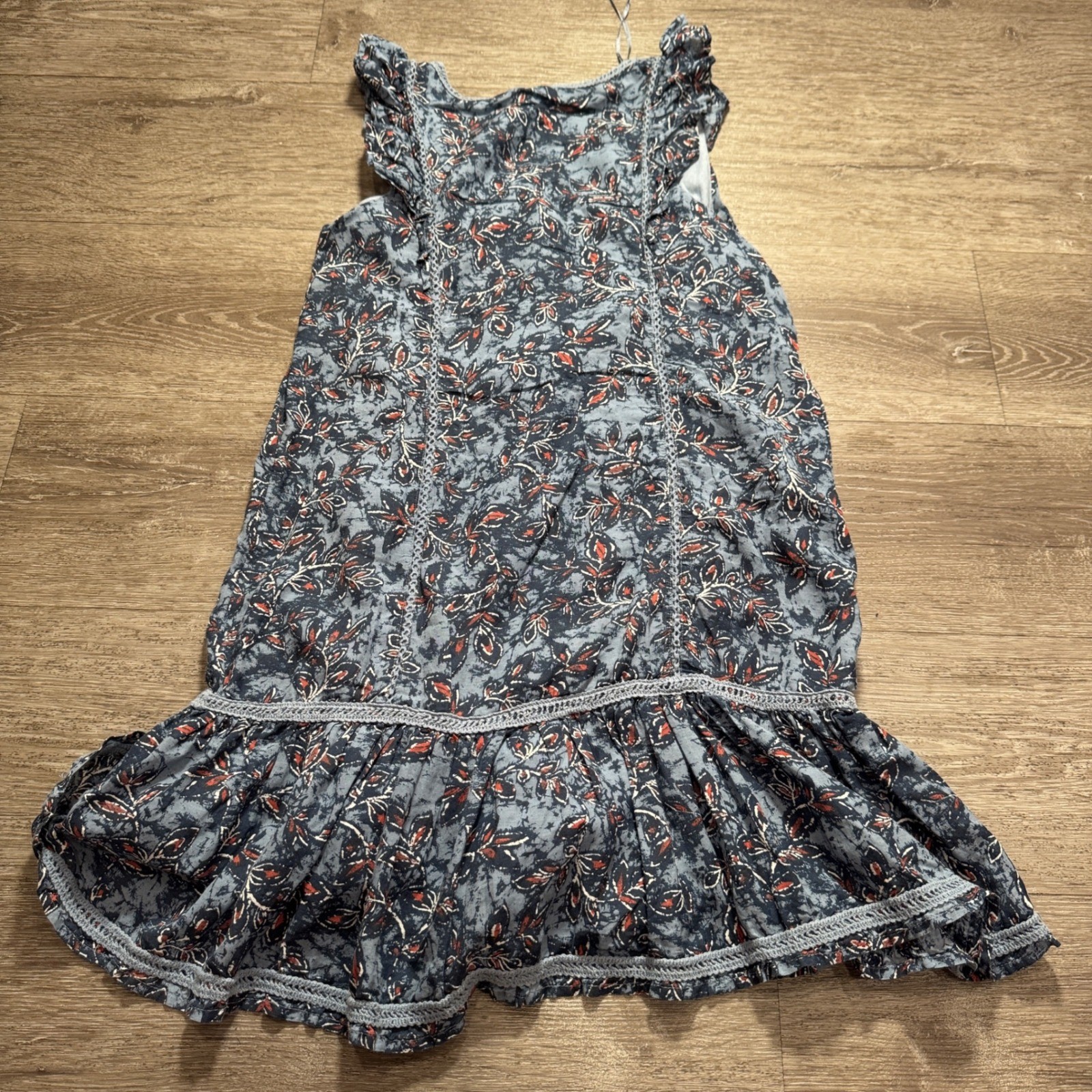 Lucky Brand Dress Women S Blue Cotton Blend Floral Boho Peasant Summer Casual