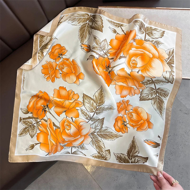 Luxury Yellow Lemon Print Square Silk Scarf for Women 70*70cm Neck Ties Fashion