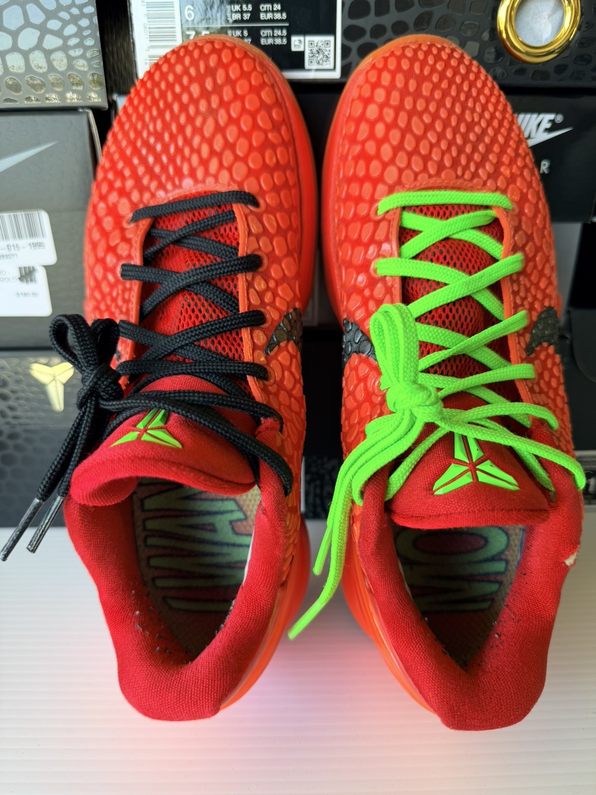 Nike Kobe 6 size 5.5 Protro Reverse Grinch Red Size Shoes FV4921-600 7 W green