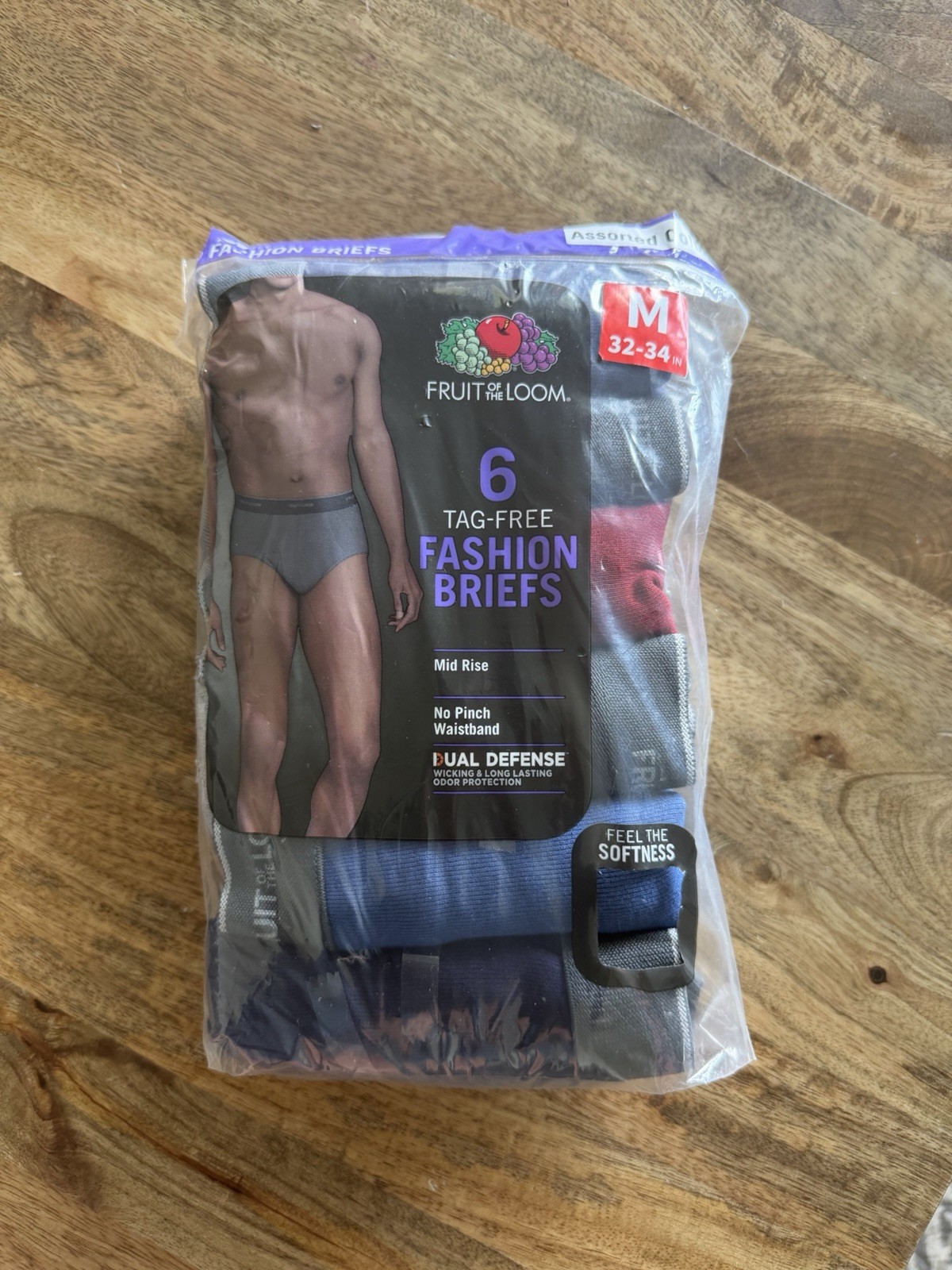 6 Blue Gray Purple M 32-34Inch Briefs Mid Rise Fruit of the Loom EG 102-107 CM