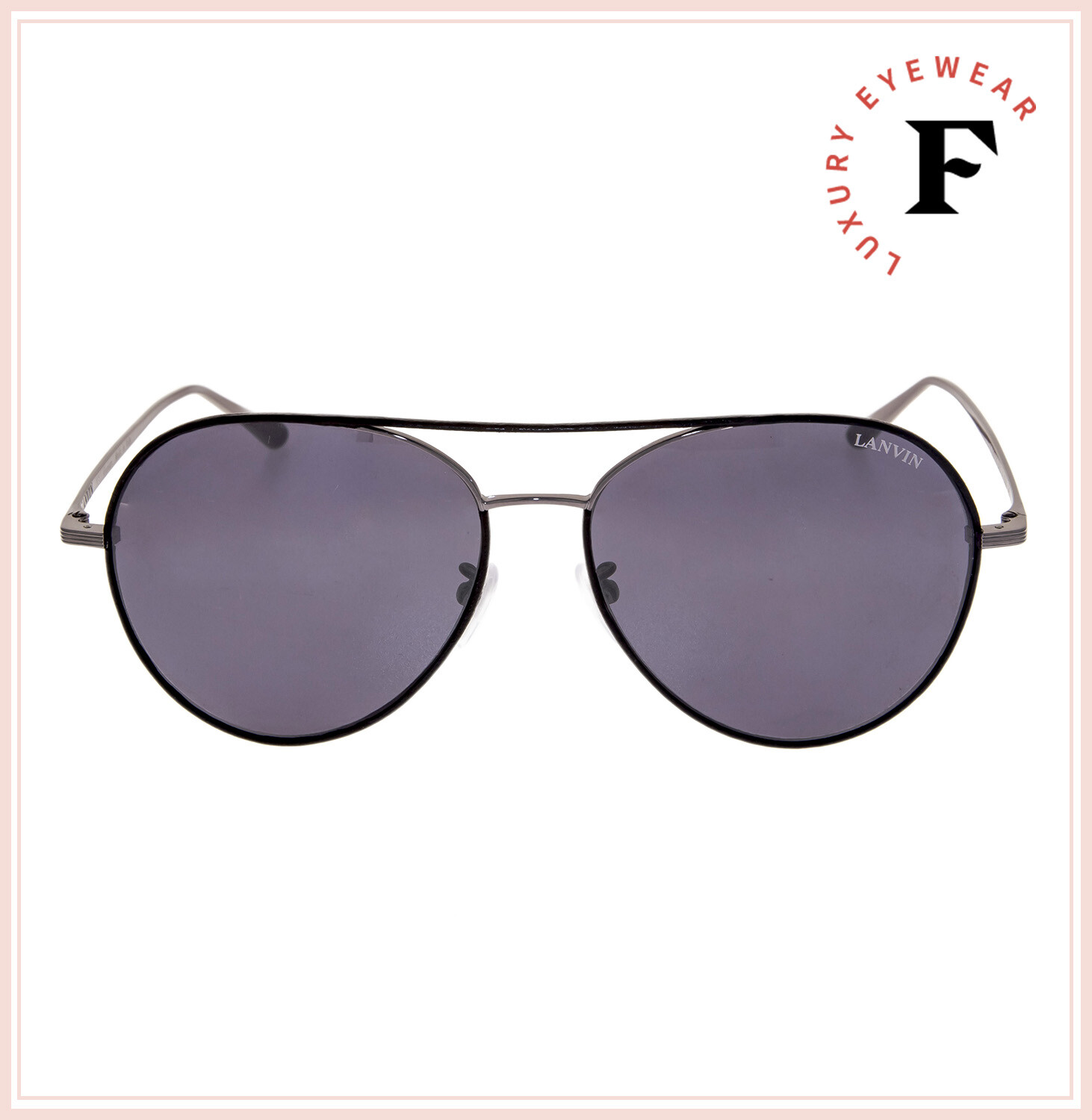 LANVIN 110 Ruthenium Black Leather Titanium Mirrored Aviator Sunglasses SLN110M