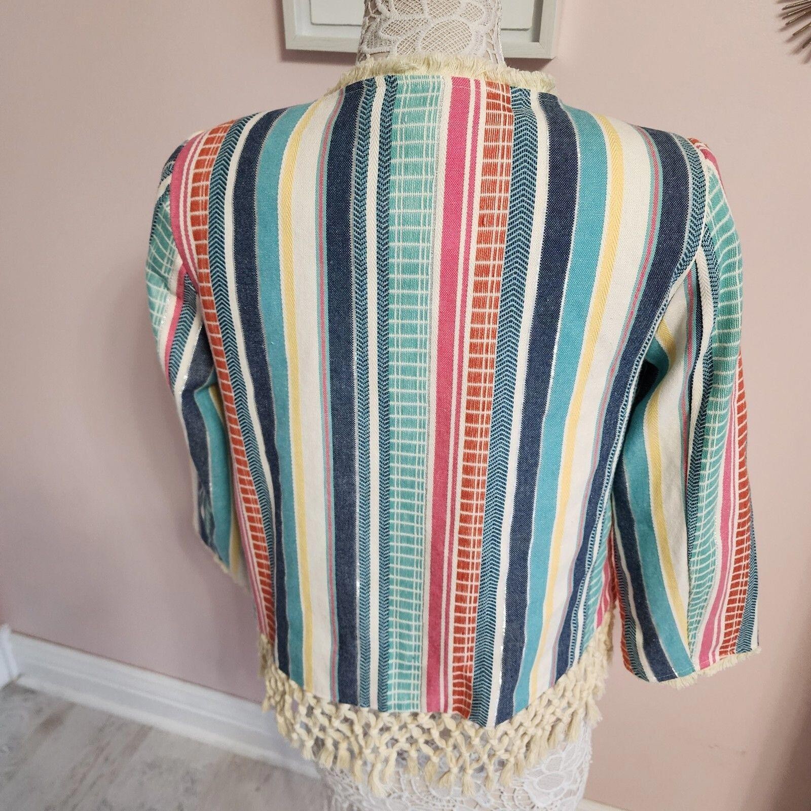 NWOT Multiples Colorful fringe jacket light weight fun open no closure S