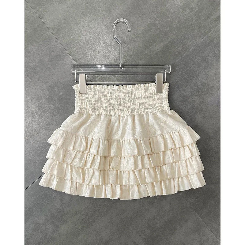 Streetwear Y2K Ruffles Mini Skirts Women Sweet Kawaii High Waist Lace a Line Ski