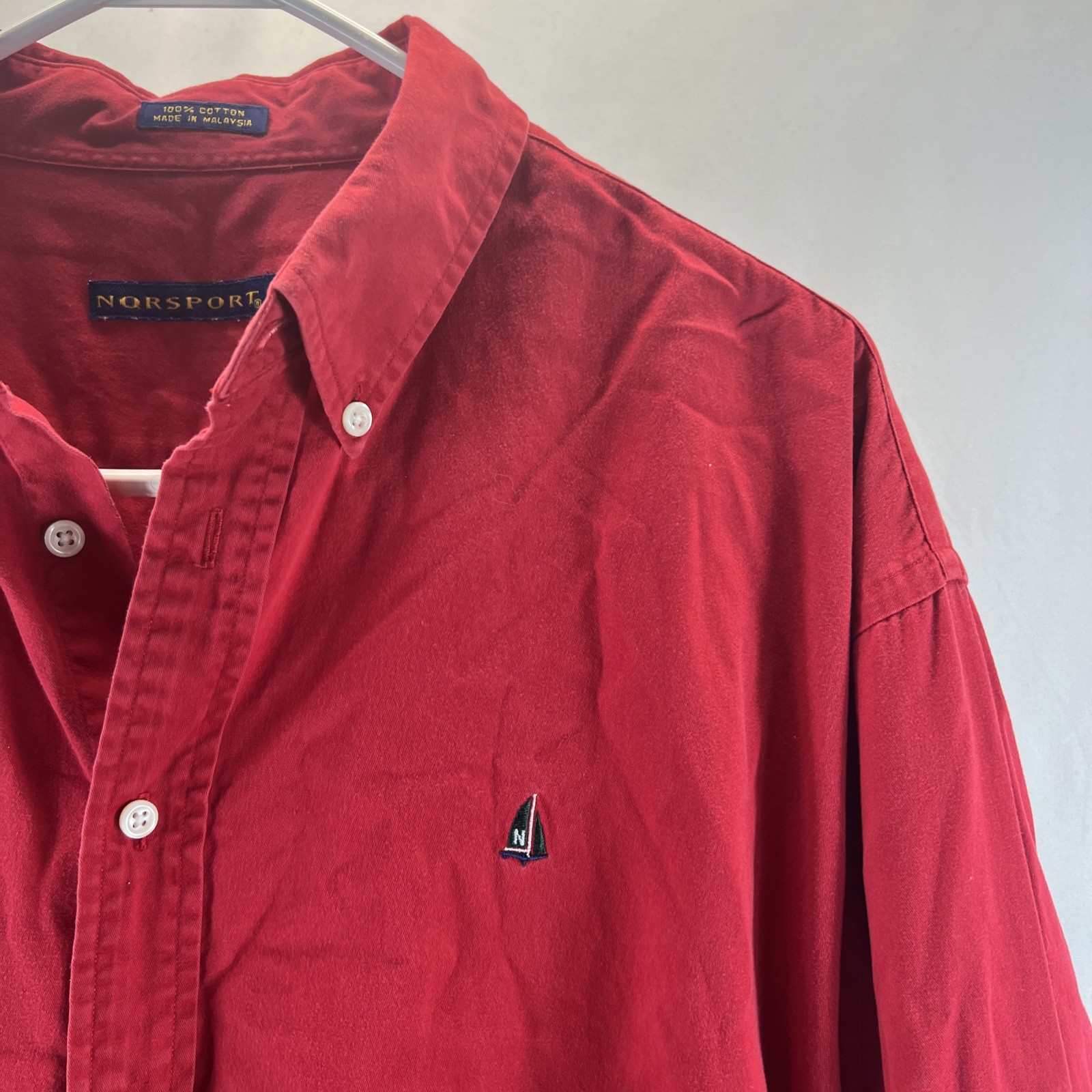 Norsport Red 100% Cotton Long Sleeve Button Down Collared Shirt Men’s Size L