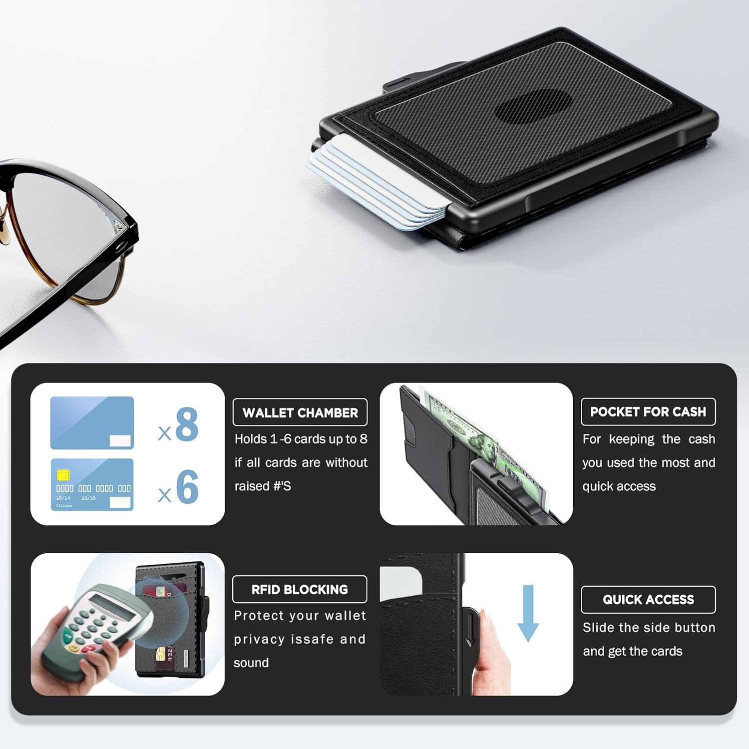 Wallet for Men – Pop Up Case, Cash Slot, and Credit Card Slot (Black)