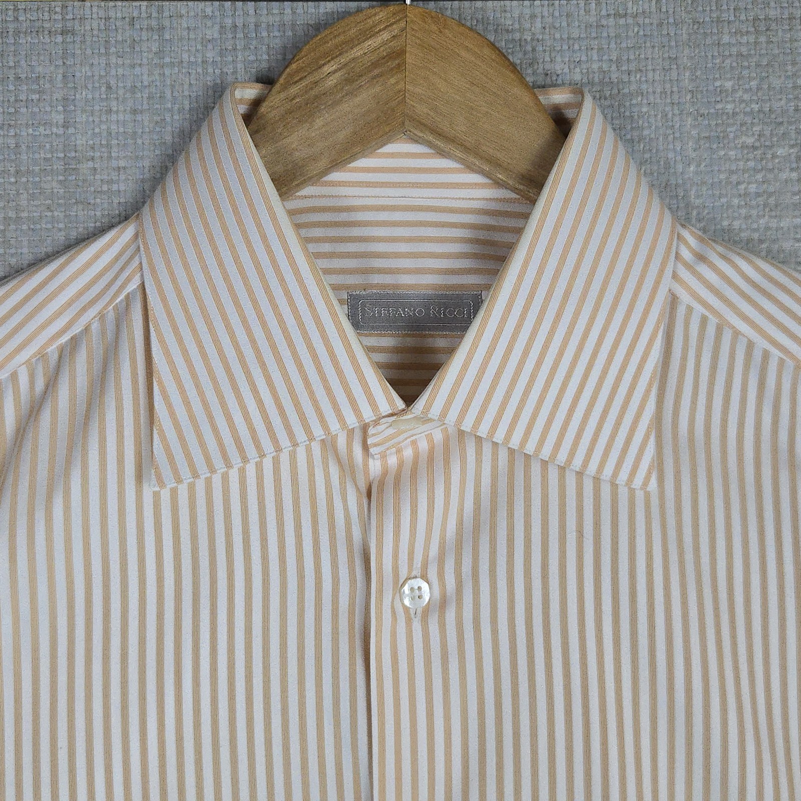 STEFANO RICCI Mens Size Large Made in Italy Shirt Orange Vertical Stripe Cotton