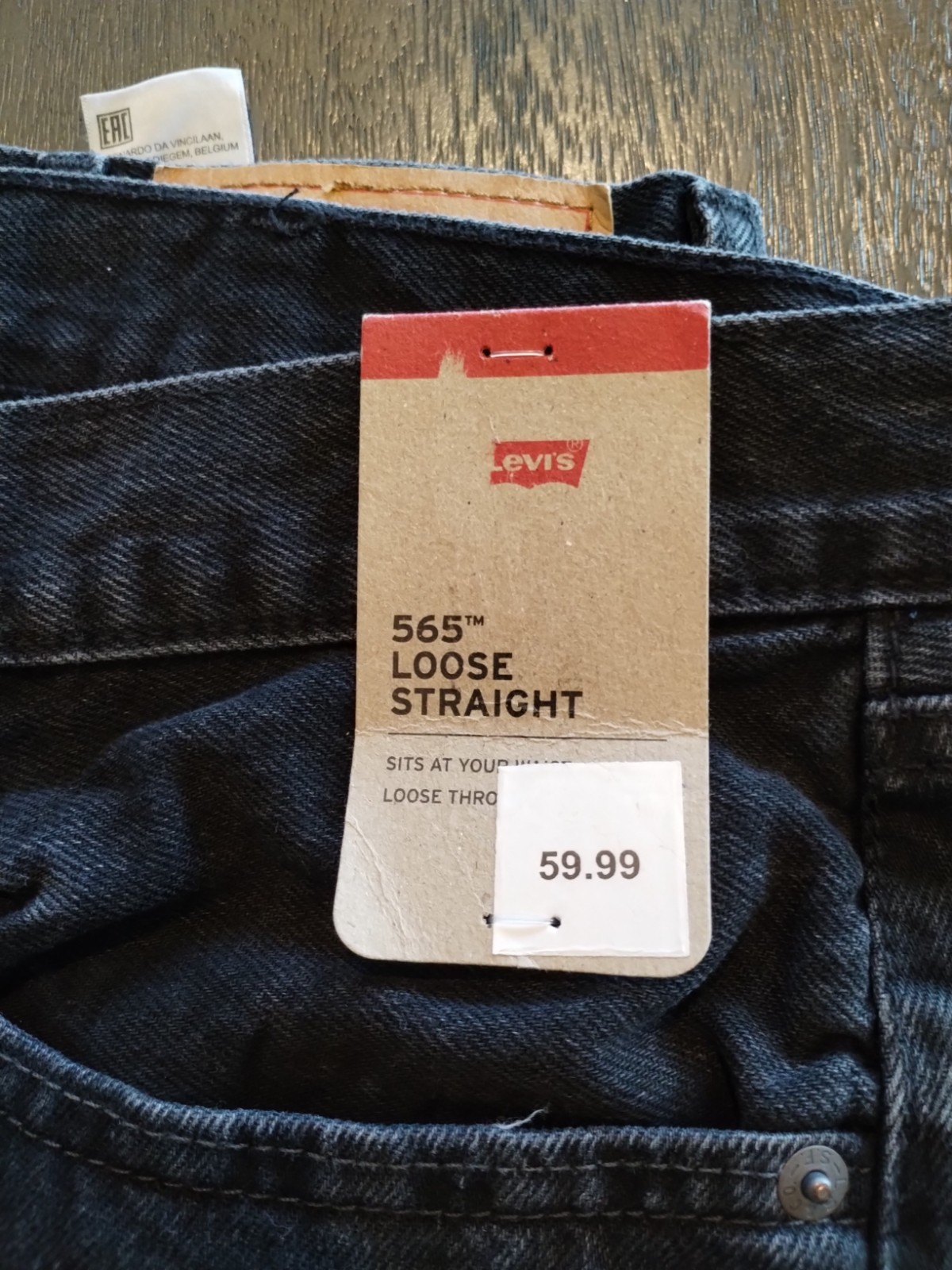 Levis 565 Jeans Mens 38×30 Faded Black Loose Straight Leg Denim A7221-0005 NEW