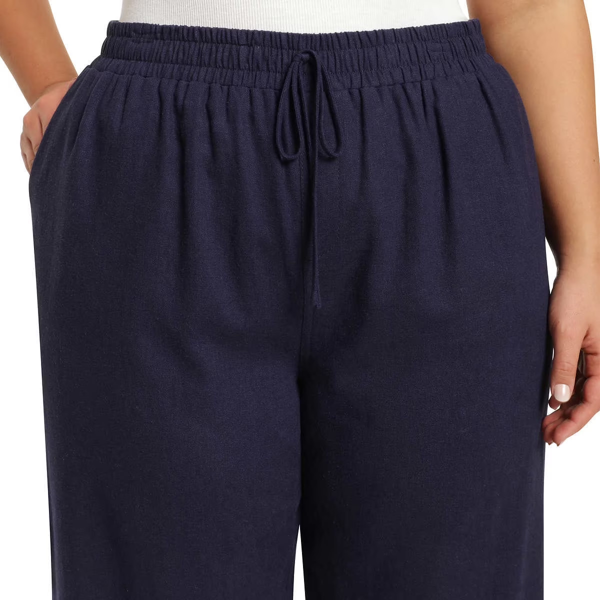 Briggs Women’s Linen Blend Pull-On Pant Wide Relaxed Leg, Navy, Size: XL, New