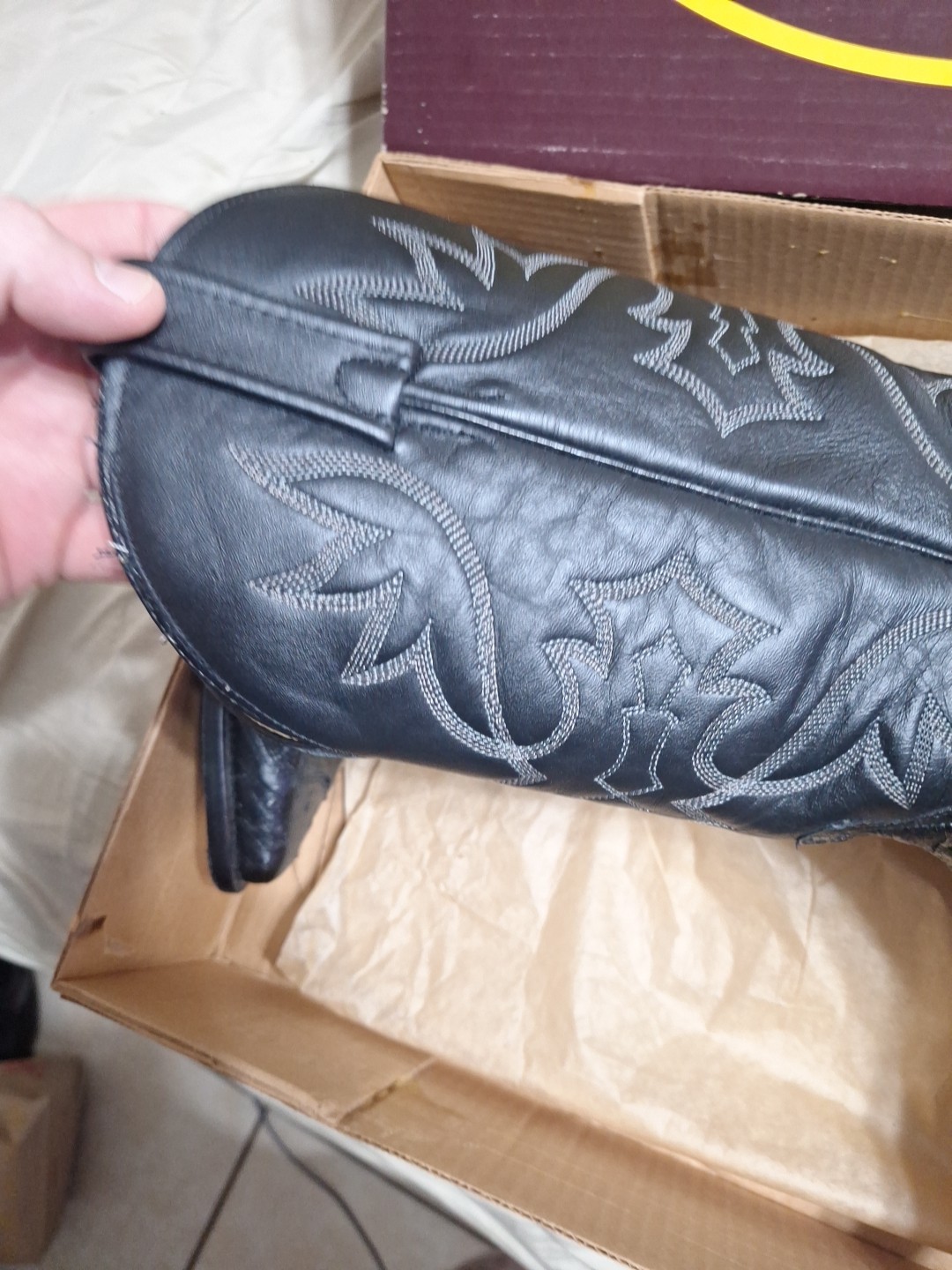 J Chisholm Cowboy Boots 8D, Exotic Ostrich Leg Leather, Excellent. Handmade USA